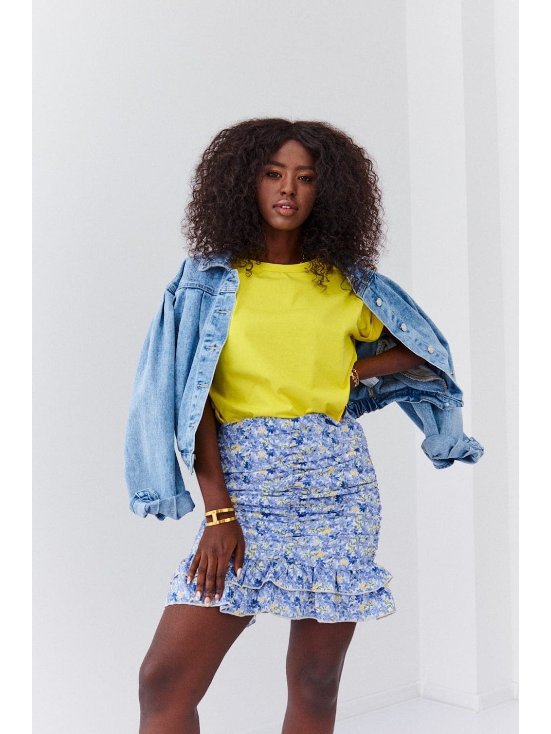 Blue ruffled mini skirt with floral ruffles 3861 - Online store - Boutique